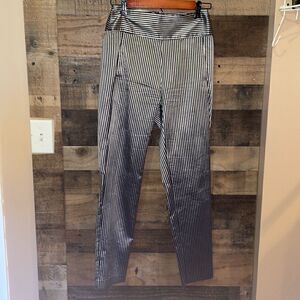 Michelle Mason Stripe Sateen Trouser Metallic vertical stripe navy trousers